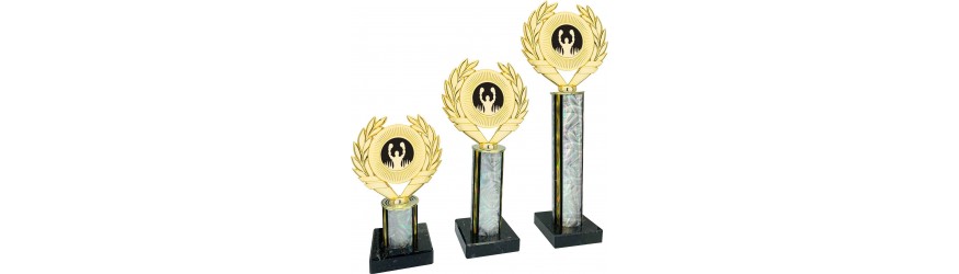 CENTRE HOLDER TRI COLOUR COLUMN PLASTIC TROPHY - WITH CHOICE OF SPORTS CENTRE - 3 SIZES